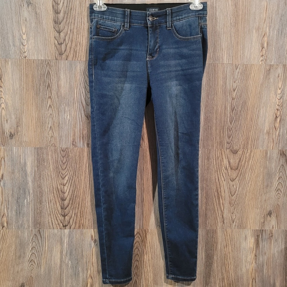 Curve Appeal Skinny Jeans Sz 4/27 x 27 Dark Wash Mid Rise Elastic Waist Stretch